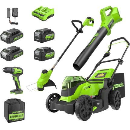 48V (2x24V) 17" Lawn Mower 4-pc Combo Kit w/ (2) 4.0Ah Batteries and (2) 2.0Ah Batteries & 2A Dual Port Charger